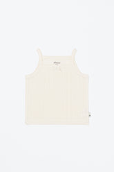 Flat lay of Avauma pure vanilla sleeveless top – soft texture with breathable knit pattern